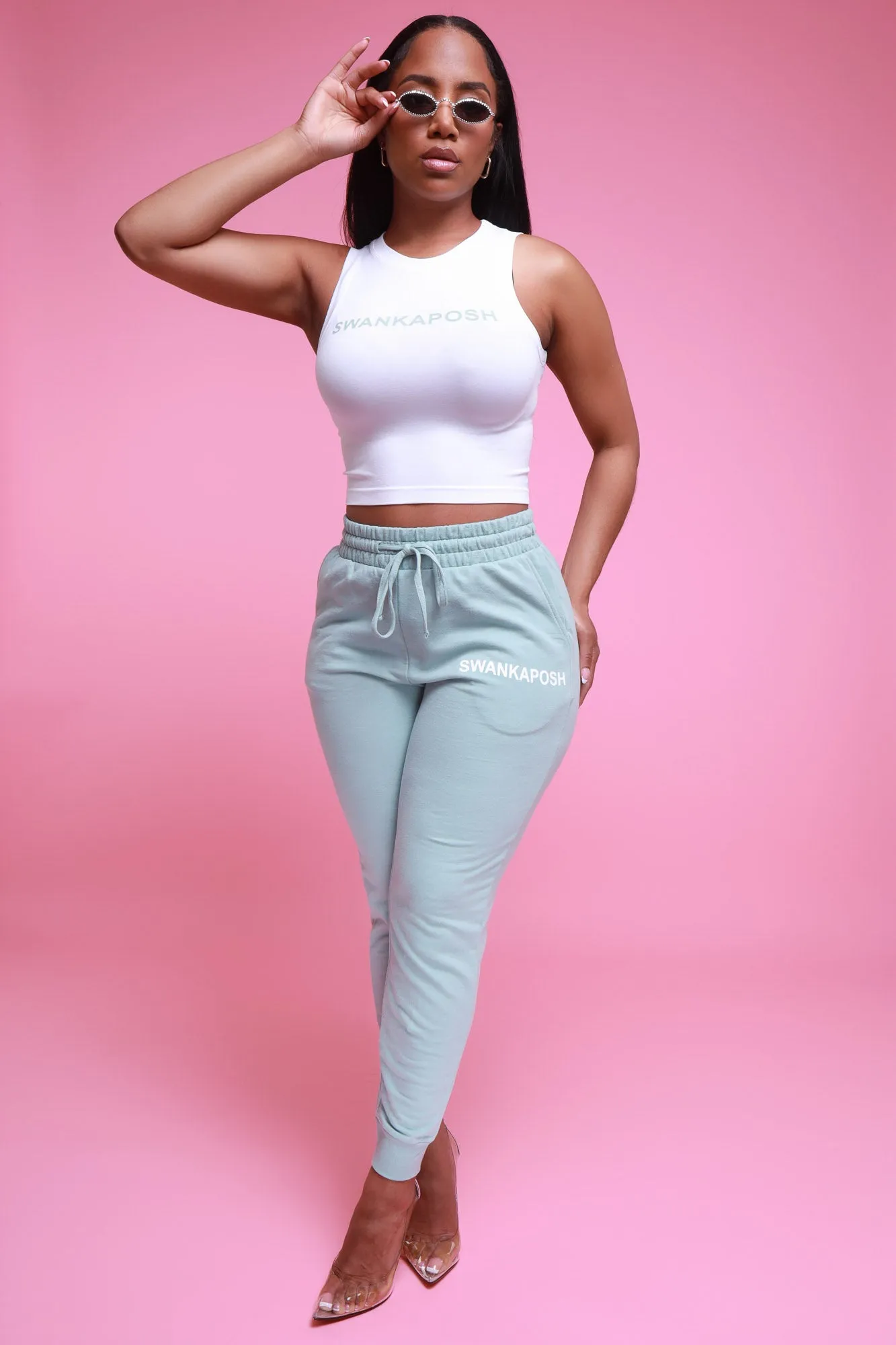 Swankaposh Logo Joggers - Light Green/White