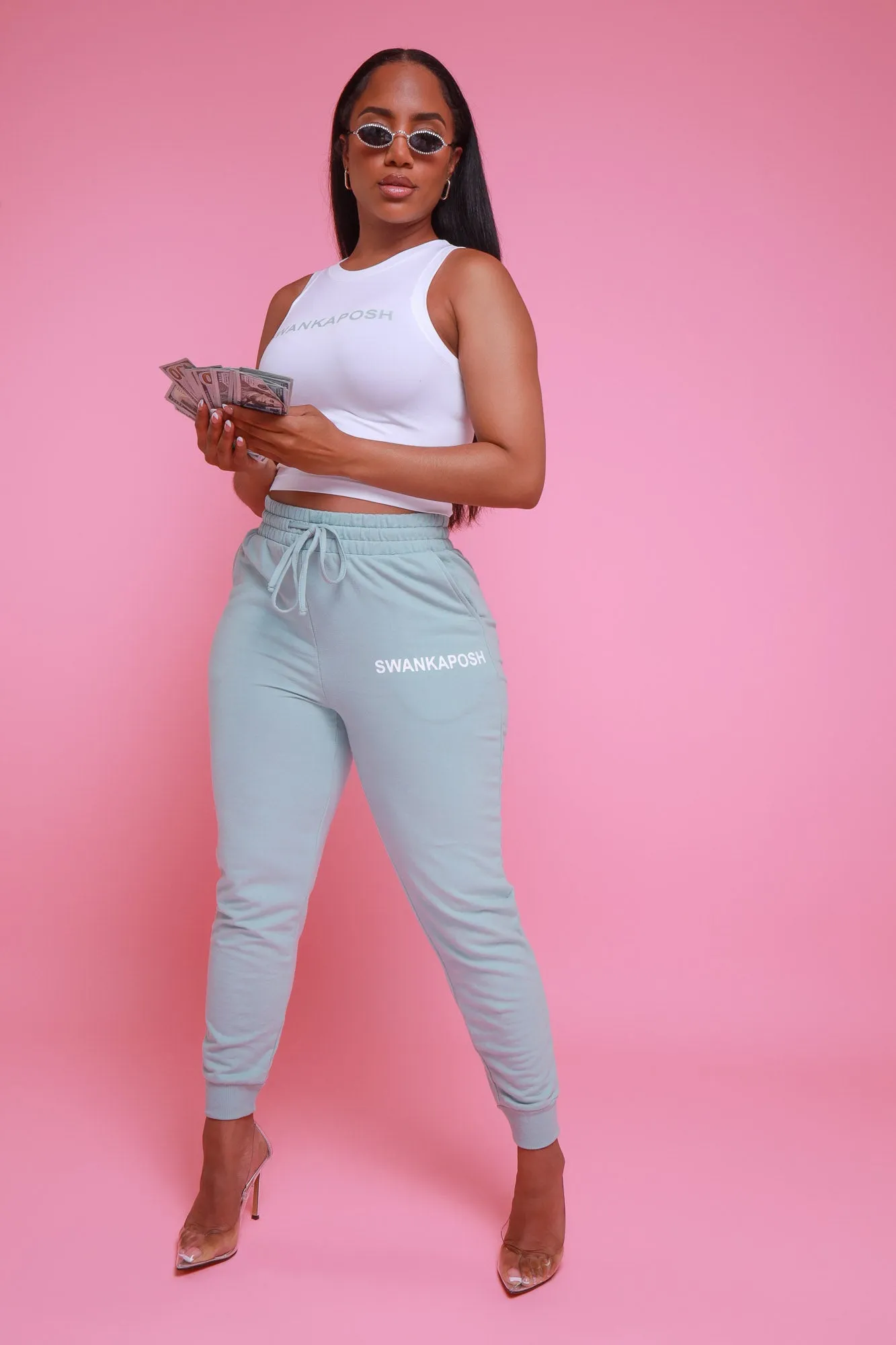 Swankaposh Logo Joggers - Light Green/White