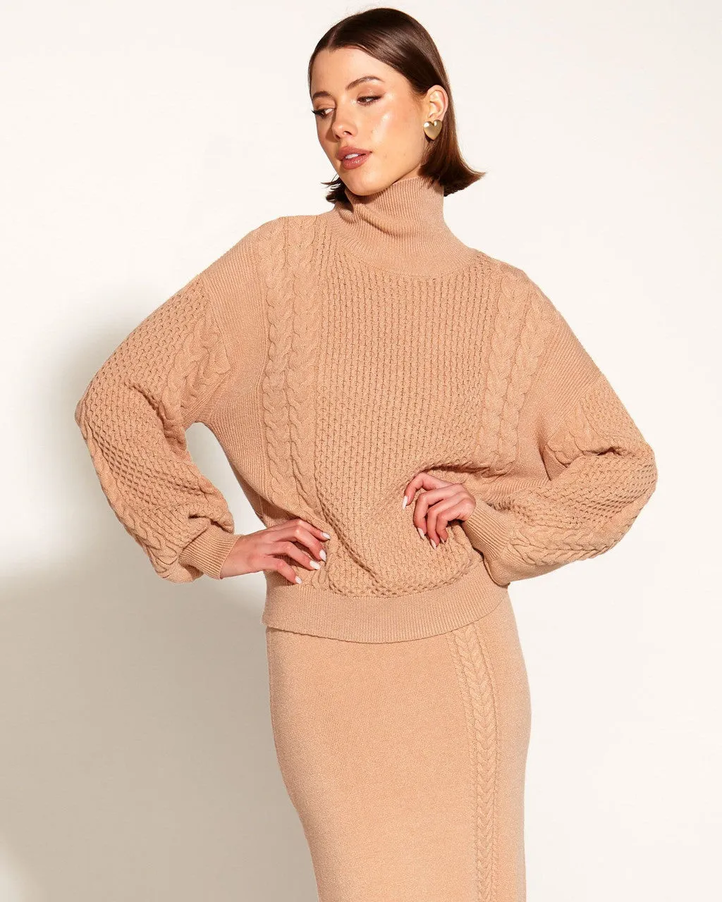 Treasure Turtleneck Cable Knit - Tan