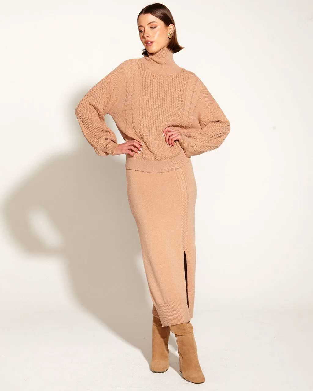 Treasure Turtleneck Cable Knit - Tan