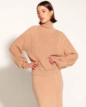 Treasure Turtleneck Cable Knit - Tan