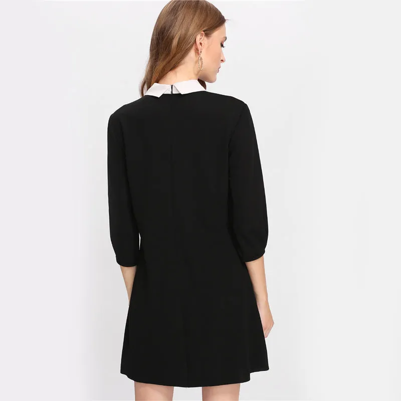 VenusFox Black Tied Collar Pocket Dress