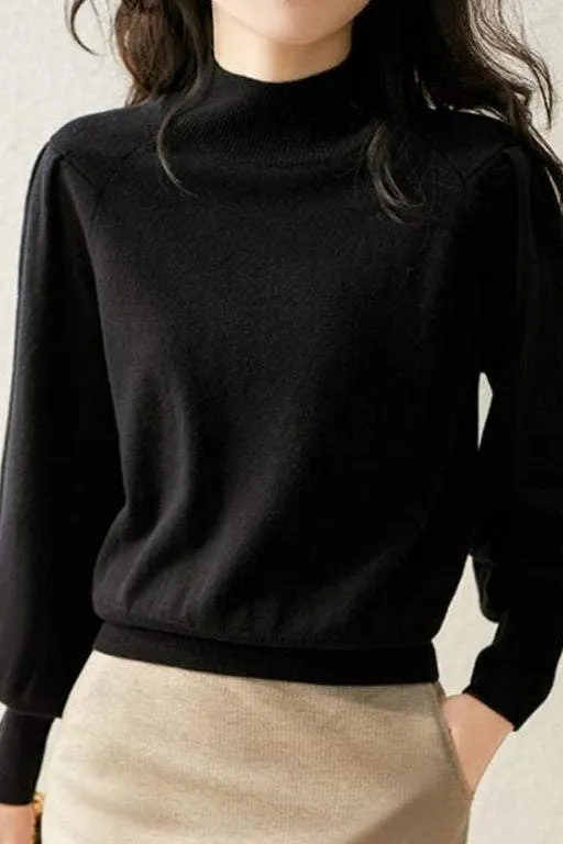 Versatile Solid Turtleneck Knit Top