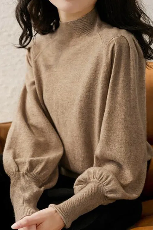 Versatile Solid Turtleneck Knit Top