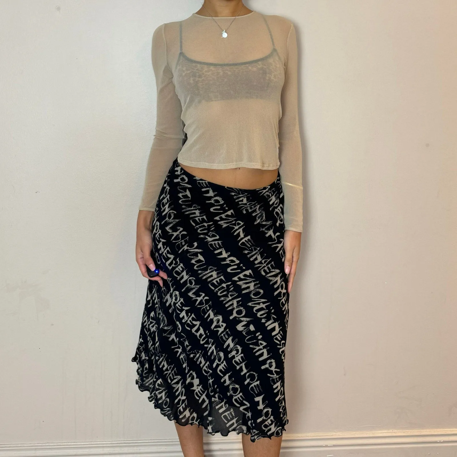 Vintage Graphic Mesh Midi Skirt (XS/S)