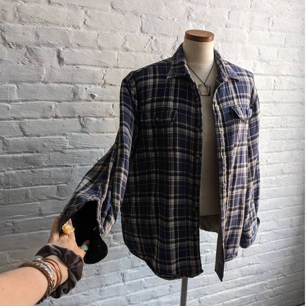 Vintage Wrangler Plaid Flannel Barn Coat Blue Oversize Blanket Chore Shacket
