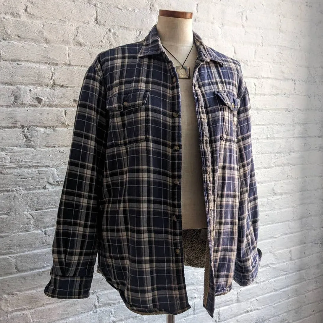 Vintage Wrangler Plaid Flannel Barn Coat Blue Oversize Blanket Chore Shacket