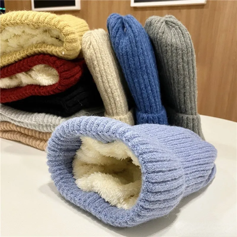 Warm Winter Knit Beanie Hats Women's Wool Trendy Korean Men's Cool Velvet Thickened Unisex