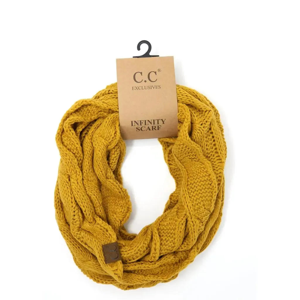 Women’s Solid Cable Knit CC Infinity Scarf – Classic & Cozy Winter Essential