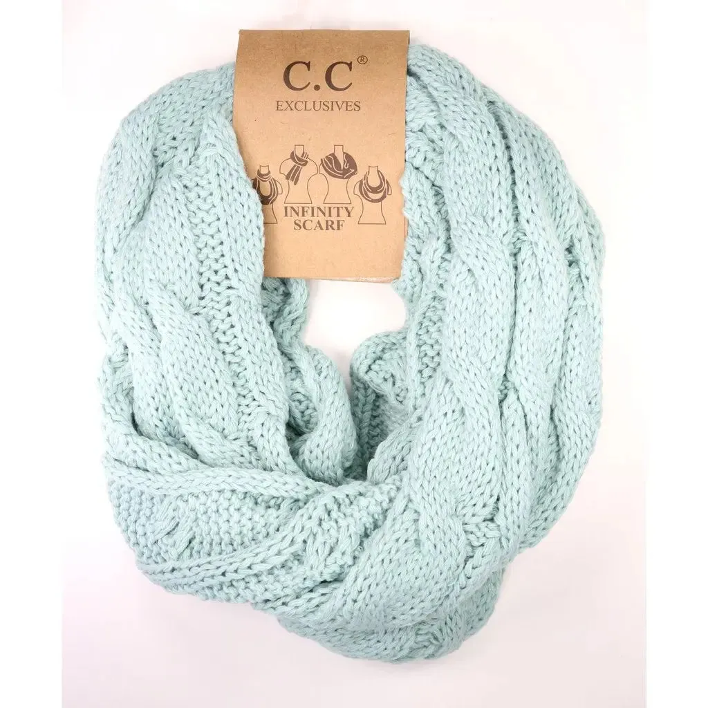 Women’s Solid Cable Knit CC Infinity Scarf – Classic & Cozy Winter Essential
