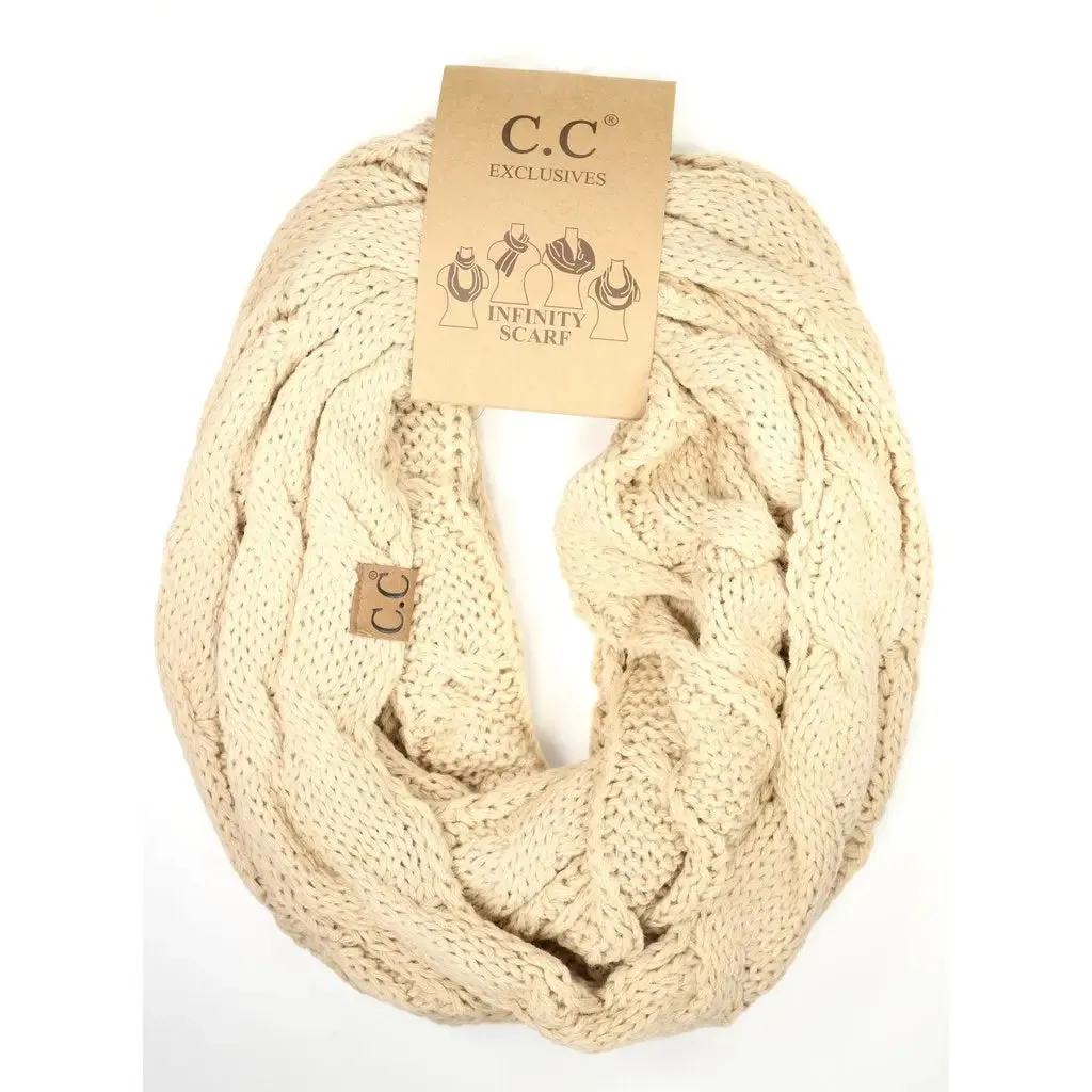 Women’s Solid Cable Knit CC Infinity Scarf – Classic & Cozy Winter Essential